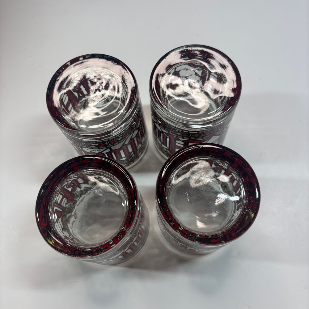 4 Vintage Houze Stained Glass Christmas Happy Holidays 4" Tumblers Glasses - Picture 7 of 10